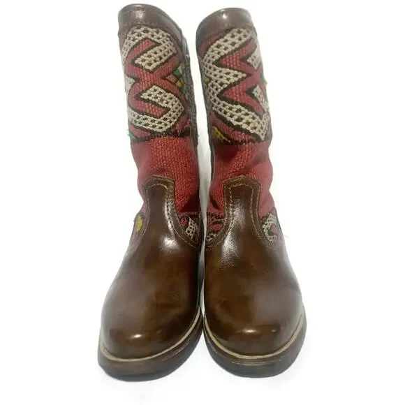 Capicua Kilim Moroccan Boots Size 9 Brown Leather Western Blanket Fabric NEW - Picture 6 of 13